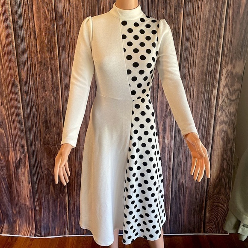 Shein size XS black and white long sleeve polka dot dress